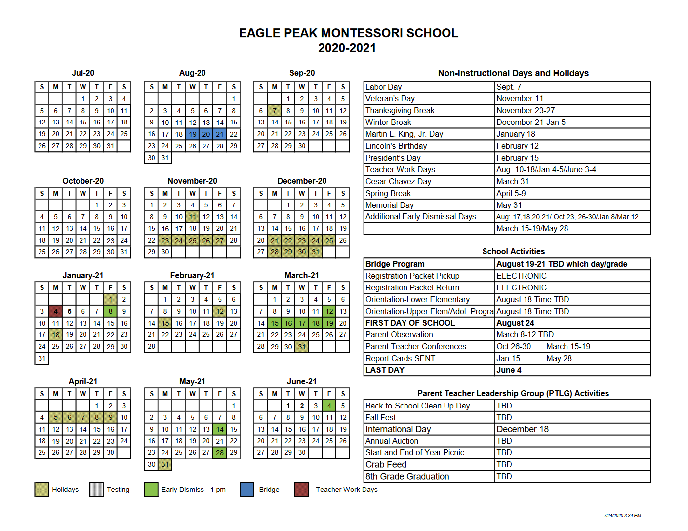 Calendar - Eagle Peak Montessori School